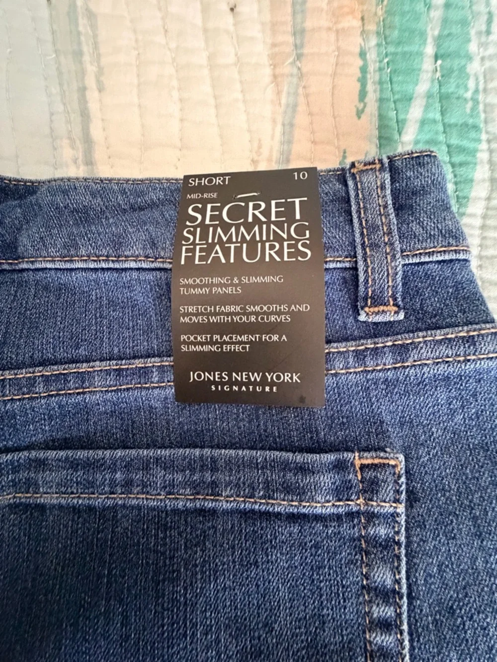 Jones New York Blue Denim Shorts with Contrast Stitching Secret slimming feature - Picture 1 of 7
